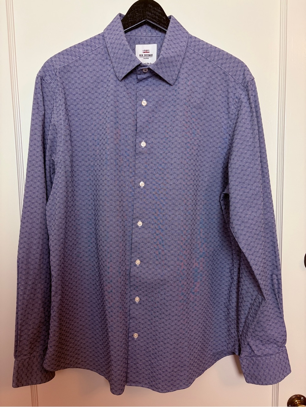 Ben Sherman Men’s Button Down Blue Shirt with Geometric Pattern